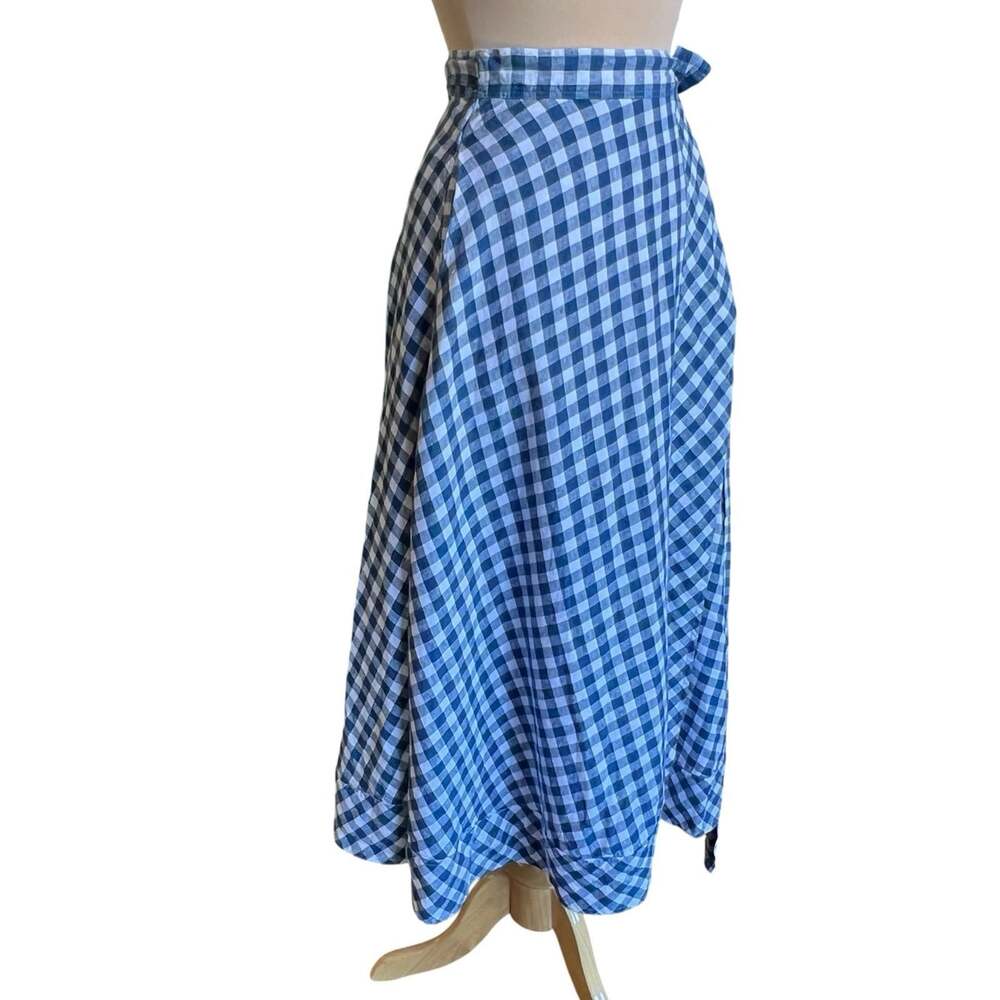 Polo Ralph Lauren Linen Gingham Plaid Wrap Maxi Skirt Women’s Medium Blue White - Picture 4 of 16